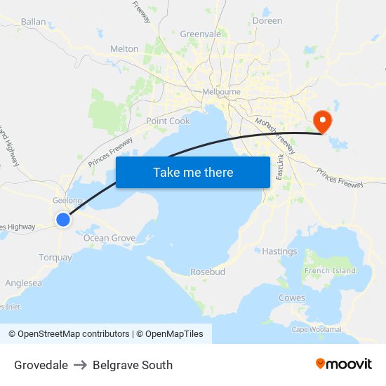 Grovedale to Belgrave South map