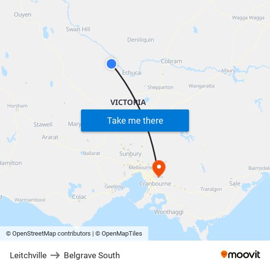 Leitchville to Belgrave South map