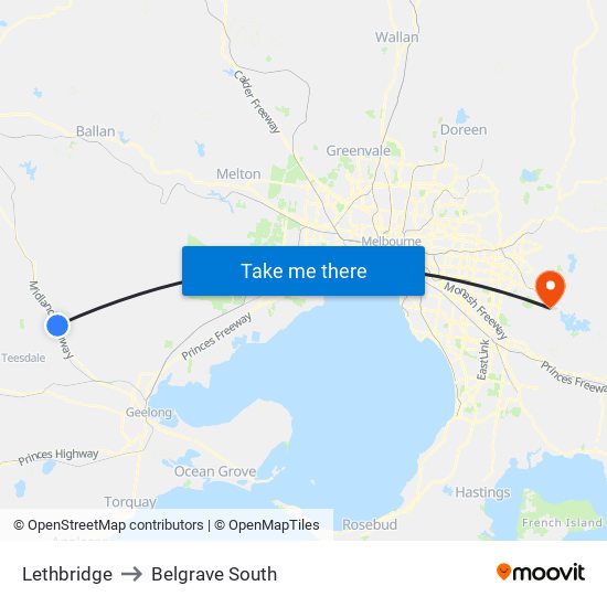 Lethbridge to Belgrave South map