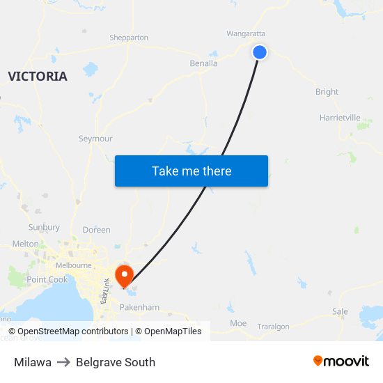 Milawa to Belgrave South map