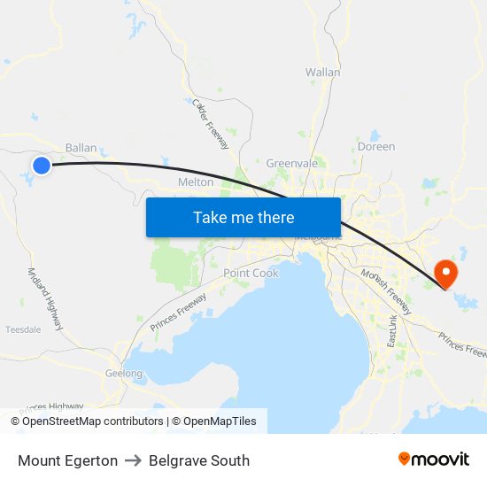 Mount Egerton to Belgrave South map