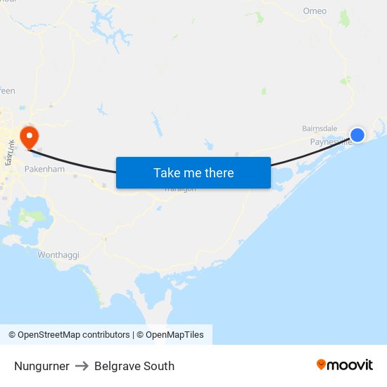 Nungurner to Belgrave South map