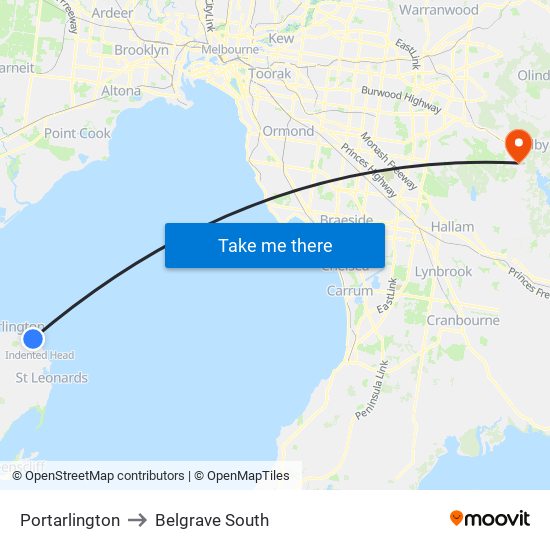 Portarlington to Belgrave South map