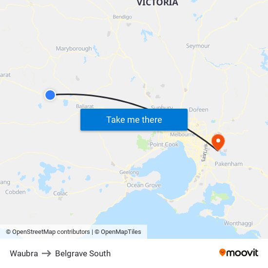Waubra to Belgrave South map