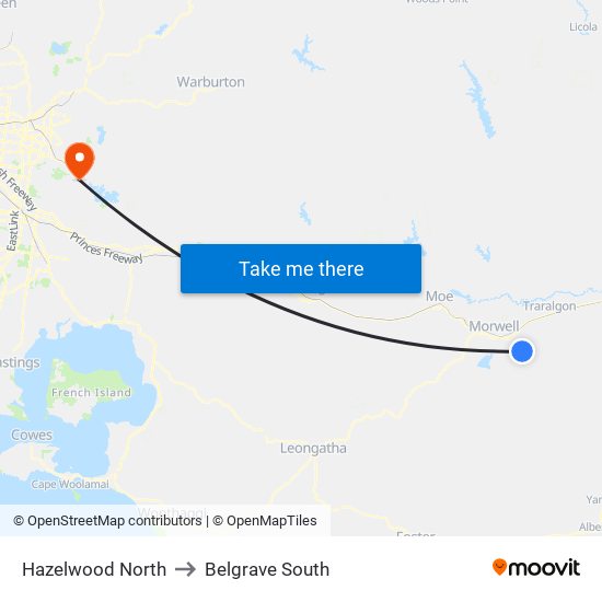 Hazelwood North to Belgrave South map