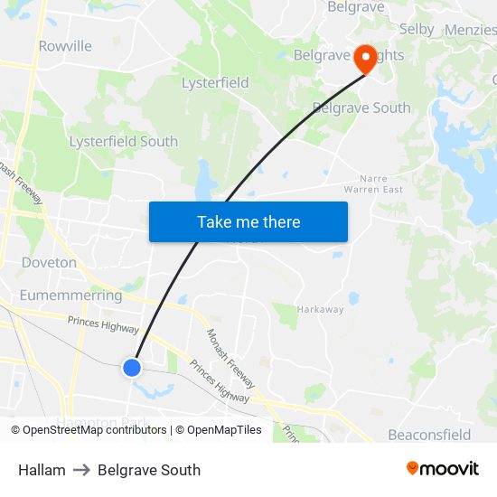 Hallam to Belgrave South map