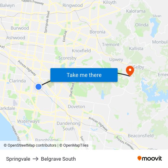 Springvale to Belgrave South map