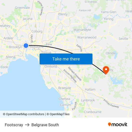 Footscray to Belgrave South map