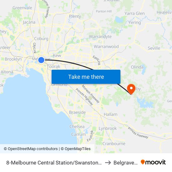 8-Melbourne Central Station/Swanston St (Melbourne City) to Belgrave South map