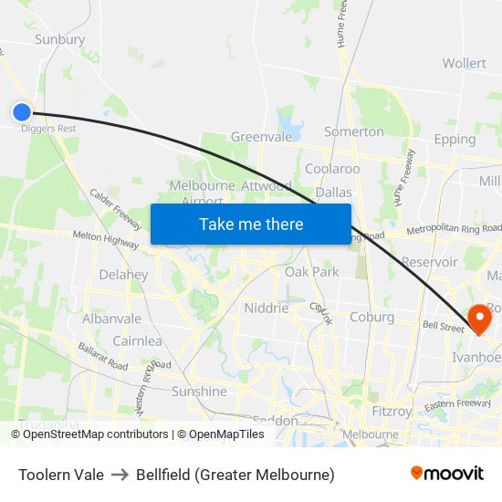 Toolern Vale to Bellfield (Greater Melbourne) map