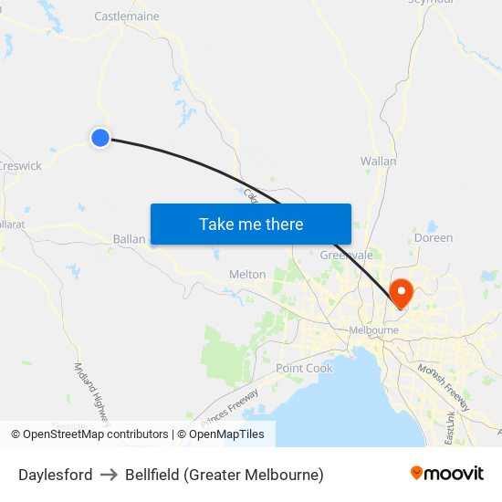 Daylesford to Bellfield (Greater Melbourne) map