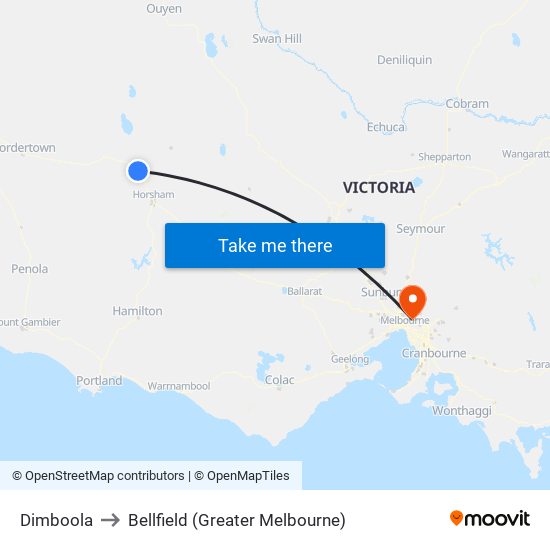 Dimboola to Bellfield (Greater Melbourne) map