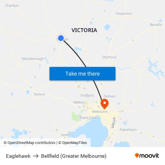 Eaglehawk to Bellfield (Greater Melbourne) map