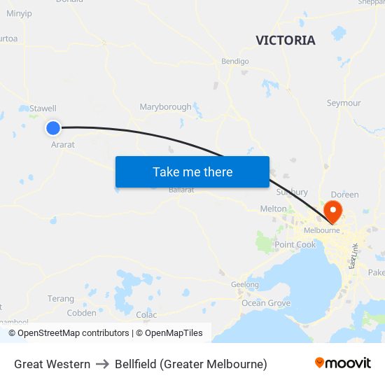 Great Western to Bellfield (Greater Melbourne) map