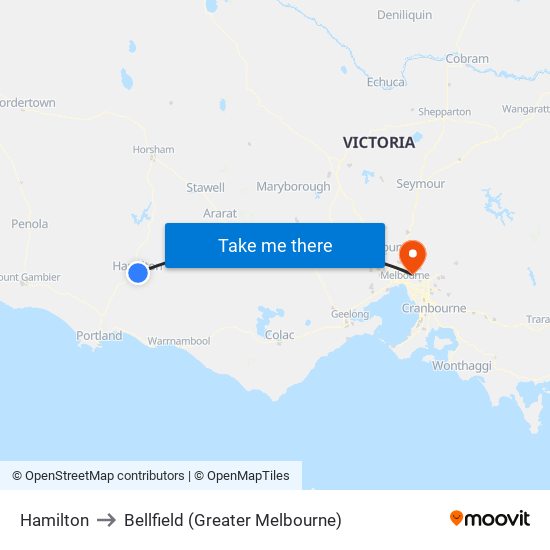 Hamilton to Bellfield (Greater Melbourne) map