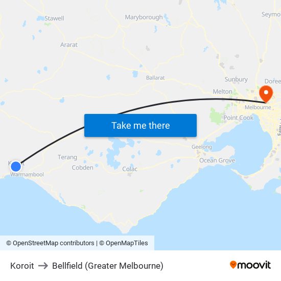 Koroit to Bellfield (Greater Melbourne) map