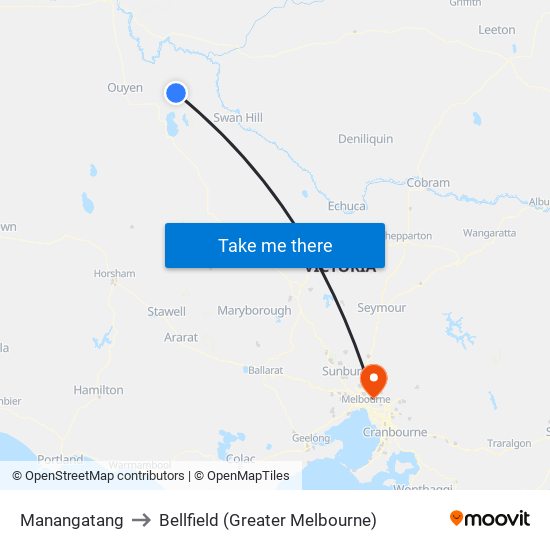 Manangatang to Bellfield (Greater Melbourne) map