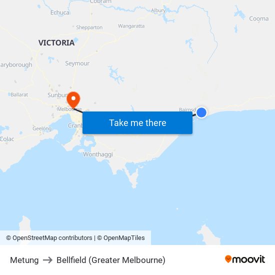 Metung to Bellfield (Greater Melbourne) map