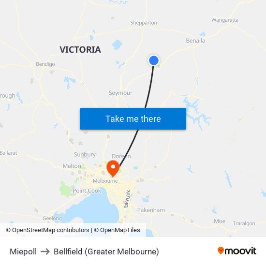 Miepoll to Bellfield (Greater Melbourne) map