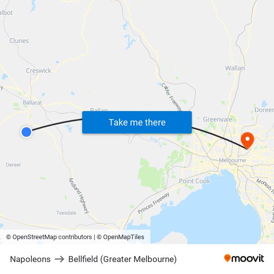 Napoleons to Bellfield (Greater Melbourne) map