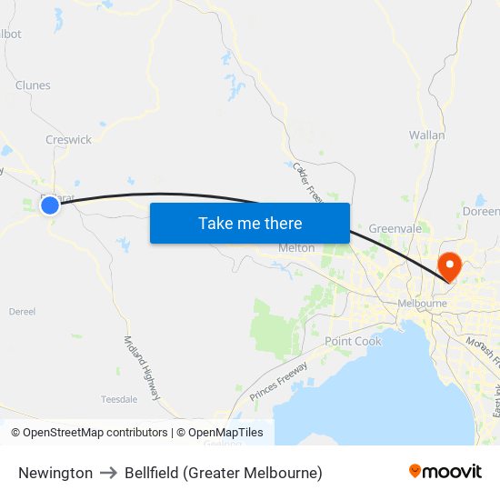 Newington to Bellfield (Greater Melbourne) map