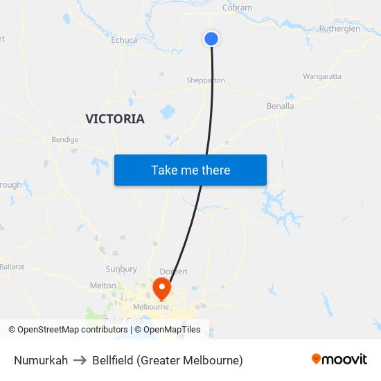 Numurkah to Bellfield (Greater Melbourne) map