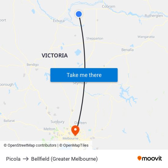 Picola to Bellfield (Greater Melbourne) map