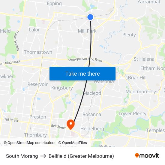 South Morang to Bellfield (Greater Melbourne) map