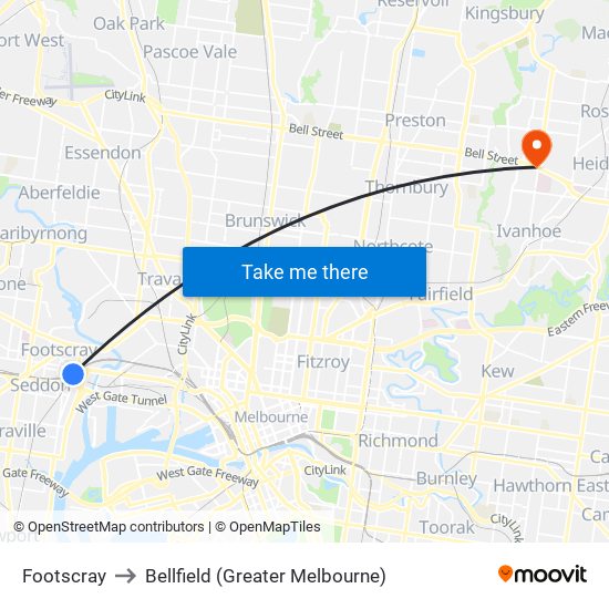 Footscray to Bellfield (Greater Melbourne) map