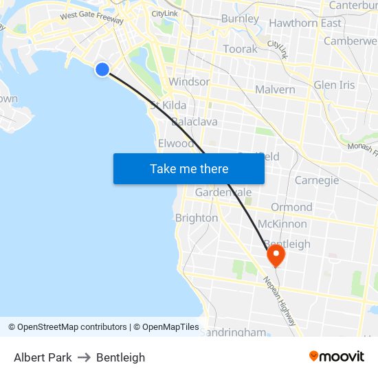 Albert Park to Bentleigh map