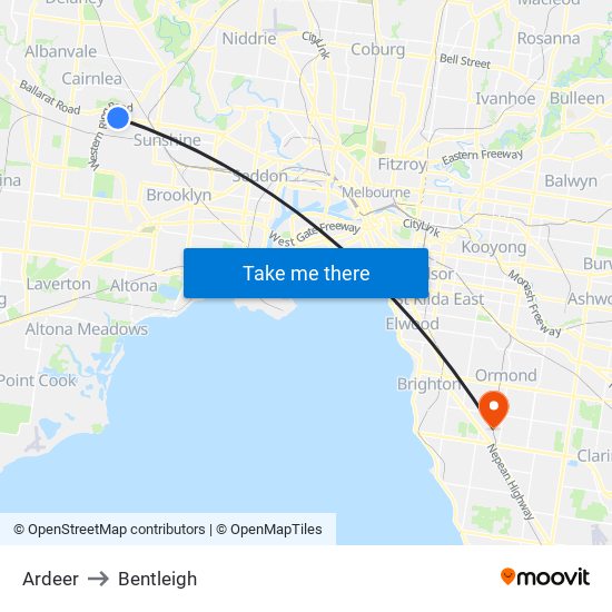 Ardeer to Bentleigh map