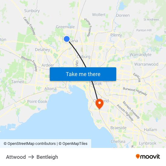 Attwood to Bentleigh map