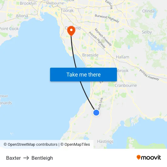 Baxter to Bentleigh map