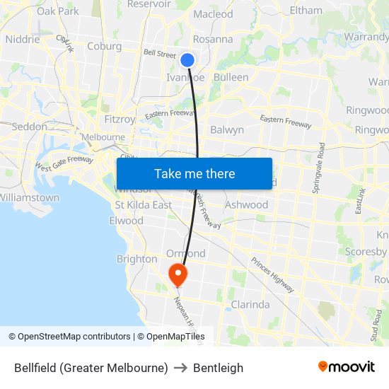 Bellfield (Greater Melbourne) to Bentleigh map