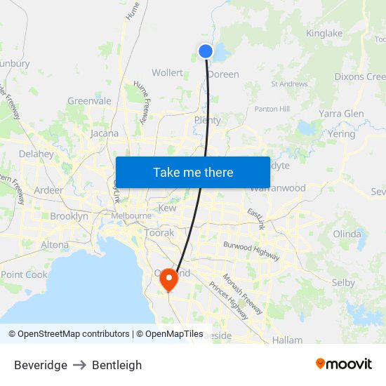 Beveridge to Bentleigh map