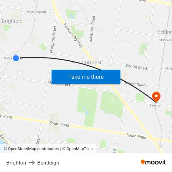 Brighton to Bentleigh map