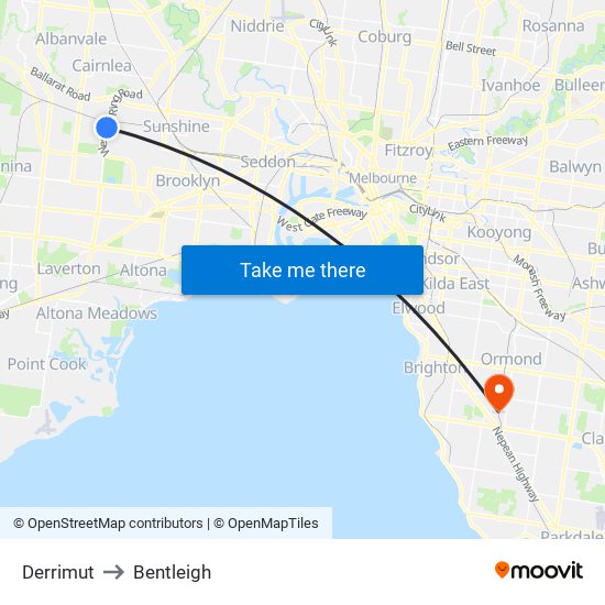 Derrimut to Bentleigh map