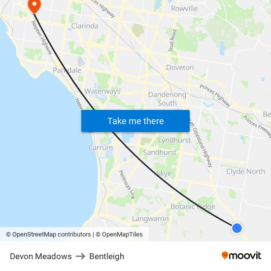 Devon Meadows to Bentleigh map