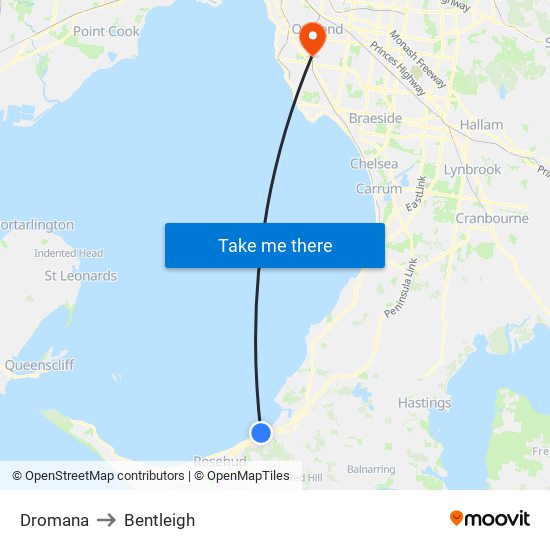 Dromana to Bentleigh map