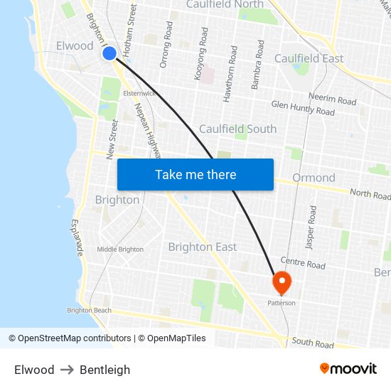 Elwood to Bentleigh map