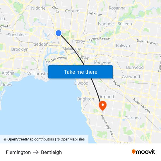 Flemington to Bentleigh map