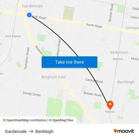 Gardenvale to Bentleigh map