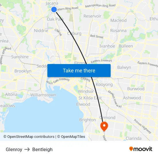 Glenroy to Bentleigh map