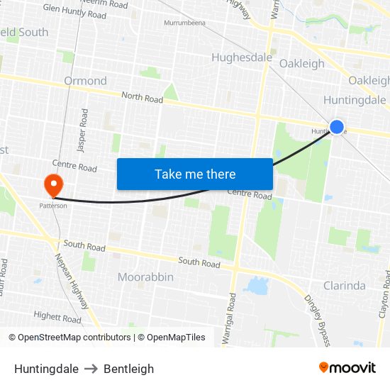 Huntingdale to Bentleigh map