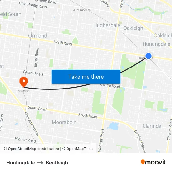 Huntingdale to Bentleigh map