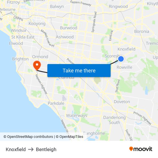 Knoxfield to Bentleigh map