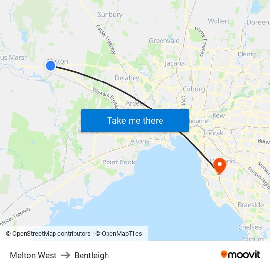 Melton West to Bentleigh map