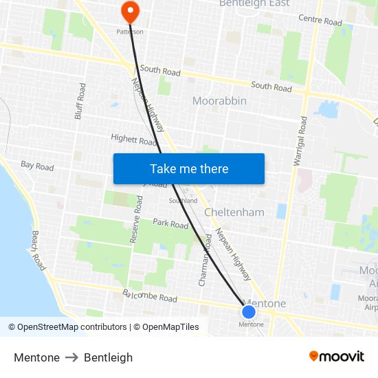 Mentone to Bentleigh map