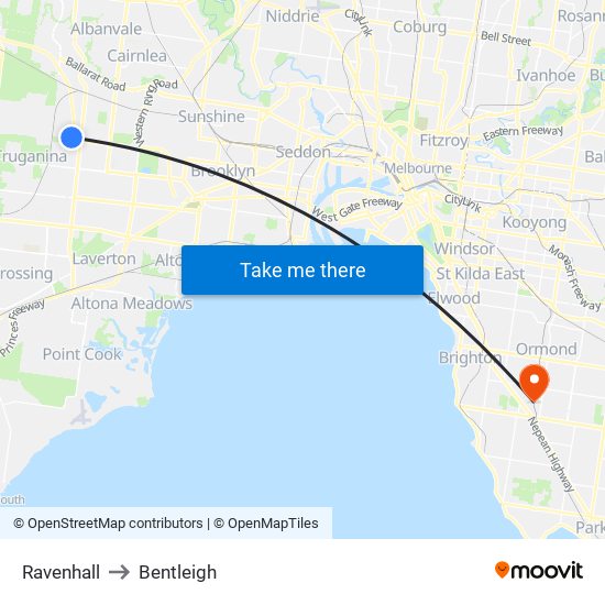 Ravenhall to Bentleigh map