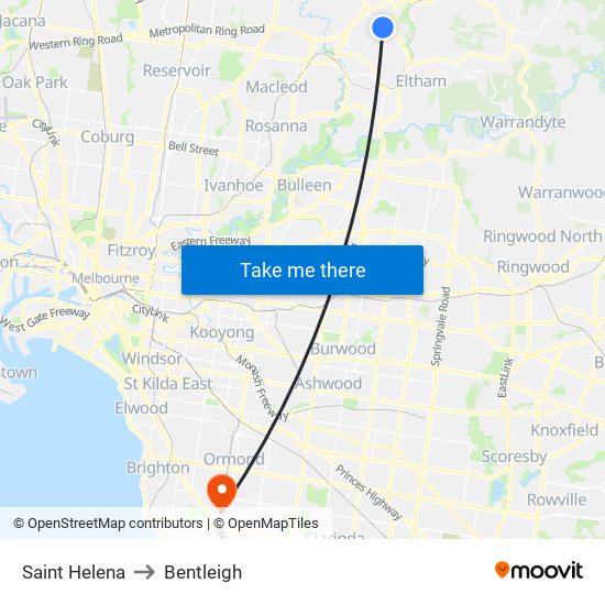 Saint Helena to Bentleigh map